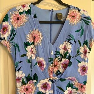 Floral V-Neck Jumpsuit in Blue and Pink